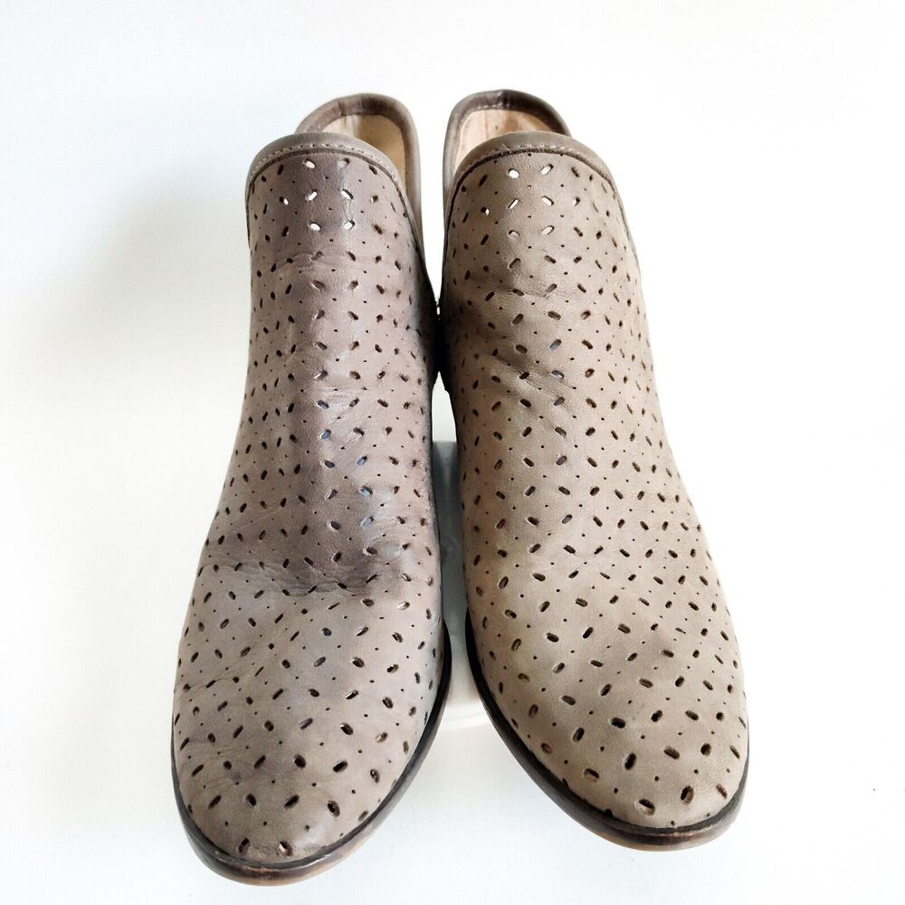 Lucky Brand Boho Greige Perforated Block Heel Ankle Boots Women's Size 9 / 39 - Picture 4 of 8